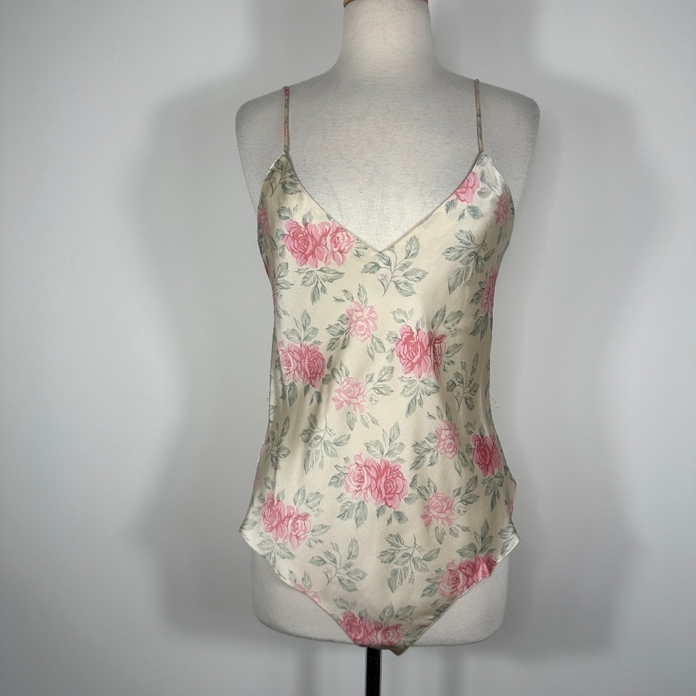 Vintage Today Tonight 100% Silk Ivory Bodysuit Sexy Satin Sissy Women's Large